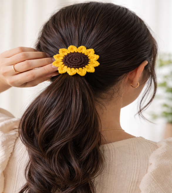 Crochet Sunflower Hair Tie